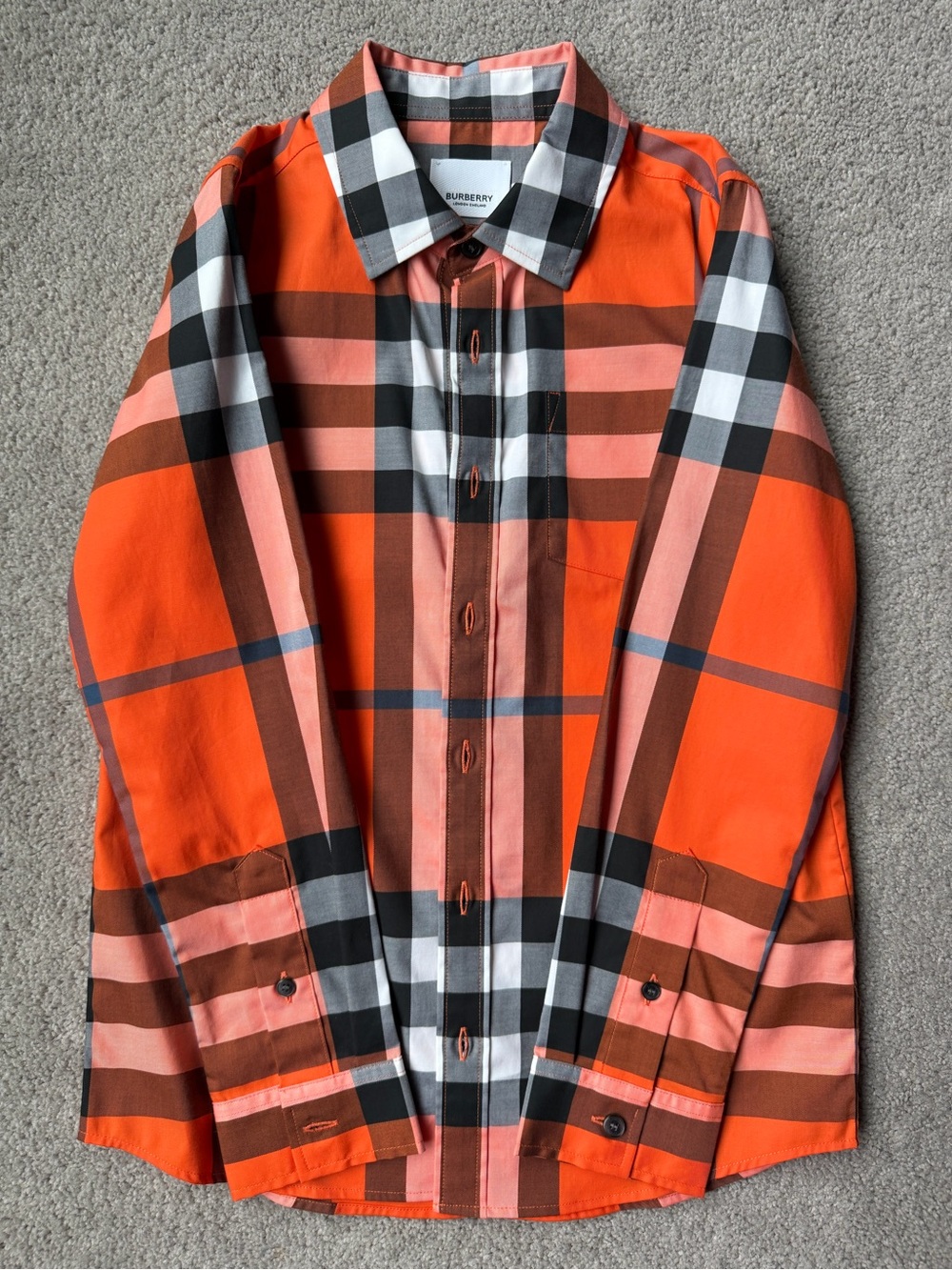 Burberry Boys Orange Plaid Button-Up Shirt